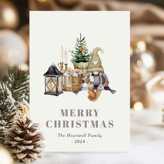 Waterverf Rustiek Hygge Gnome Vakantie Briefkaart