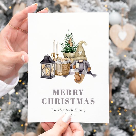 Waterverf Rustiek Hygge Gnome Vakantie Briefkaart