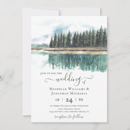 Waterverf rustiek meer | Mountain Lake bruiloft Kaart (Voorkant)