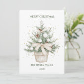 Waterverf Rustiek Potted Kerstboom Vakantie Ca Feestdagenkaart (Staand voorkant)
