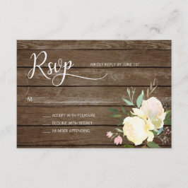 Waterverf Rustiek Roze Beige Bloemen Bruiloft RSVP Kaartje