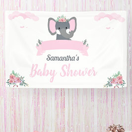 Waterverf Rustiek Roze Olifant Bloemen Baby shower Spandoek