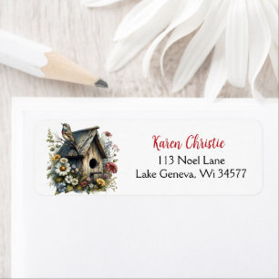 Waterverf Rustiek Vogelhuis en Vogel Etiket