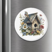 Waterverf Rustiek Vogelhuis en Vogel Magneet