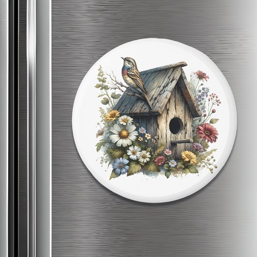 Waterverf Rustiek Vogelhuis en Vogel Magneet