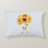 Waterverf Rustiek Zonnebloem Boeket in Mason Jar Accent Kussen (Voorkant)