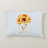 Waterverf Rustiek Zonnebloem Boeket in Mason Jar Accent Kussen (Achterkant)