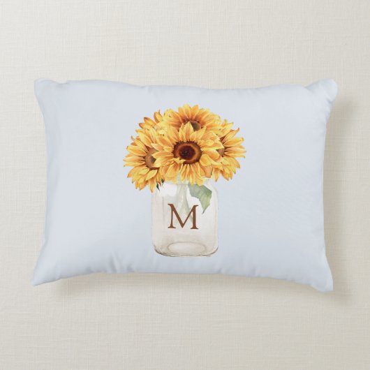 Waterverf Rustiek Zonnebloem Boeket in Mason Jar Accent Kussen (Achterkant)