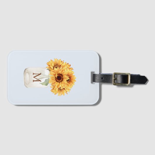 Waterverf Rustiek Zonnebloem Boeket in Mason Jar Bagagelabel (Voorkant (horizontaal))