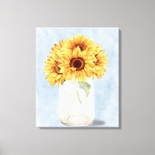 Waterverf Rustiek Zonnebloem Boeket in Mason Jar Canvas Afdruk (Voorkant)