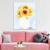 Waterverf Rustiek Zonnebloem Boeket in Mason Jar Canvas Afdruk (Insitu (Woonkamer))
