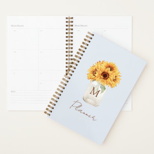 Waterverf Rustiek Zonnebloem Boeket in Mason Jar Planner (Display)