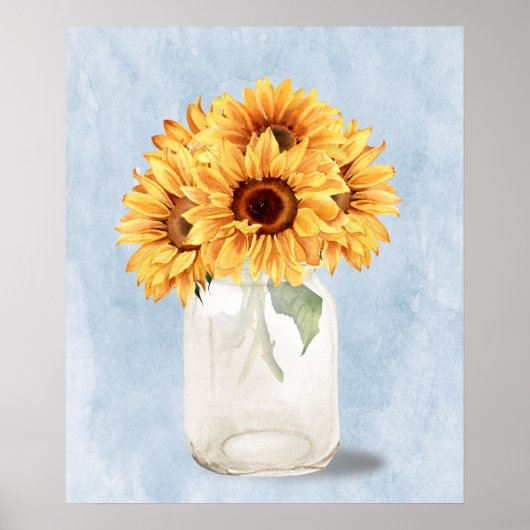 Waterverf Rustiek Zonnebloem Boeket in Mason Jar Poster (Voorkant)