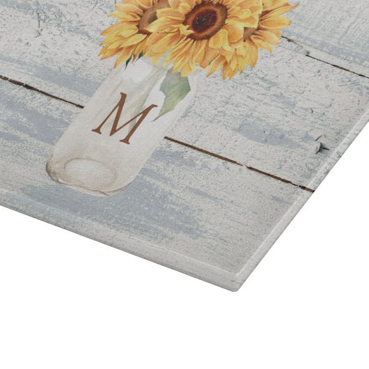 Waterverf Rustiek Zonnebloem Boeket in Mason Jar Snijplank (Hoek)