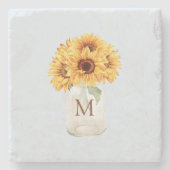 Waterverf Rustiek Zonnebloem Boeket in Mason Jar Stenen Onderzetter (Voorkant)