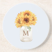 Waterverf Rustiek Zonnebloem Boeket in Mason Jar Zandsteen Onderzetter (Voorkant)