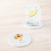 Waterverf Rustiek Zonnebloem Boeket in Mason Jar Zandsteen Onderzetter (Zijkant)