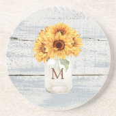 Waterverf Rustiek Zonnebloem Boeket in Mason Jar Zandsteen Onderzetter (Voorkant)