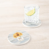 Waterverf Rustiek Zonnebloem Boeket in Mason Jar Zandsteen Onderzetter (Zijkant)