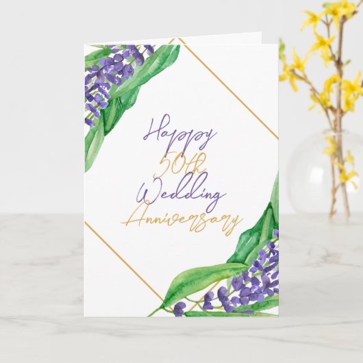 Waterverf rustieke 50ste bruiloft Jubileum Kaart (Gele Bloem)