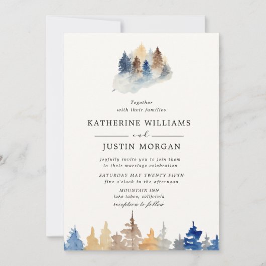 Waterverf rustieke berg bruiloft uitnodiging (Voorkant)