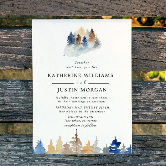 Waterverf rustieke berg bruiloft uitnodiging