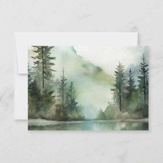 Waterverf rustieke berg Lake bos bruiloft RSVP Kaartje (Achterkant)