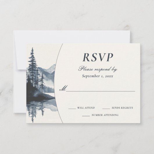 Waterverf rustieke berg Lake bos bruiloft RSVP Kaartje (Voorkant)