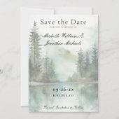 Waterverf rustieke berg Lake bos bruiloft Save The Date (Voorkant)