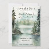 Waterverf rustieke berg Lake bos bruiloft Save The Date (Voorkant)