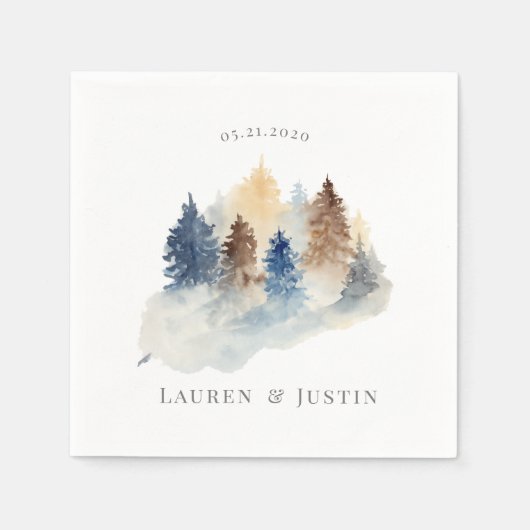 Waterverf Rustieke Berg Monogram Papier Servet (Voorkant)