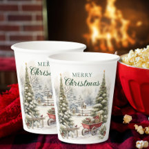 Waterverf rustieke  besneeuwde kerstbomen