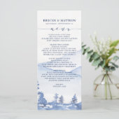 Waterverf rustieke blauwe berg bruiloft menu (Staand voorkant)