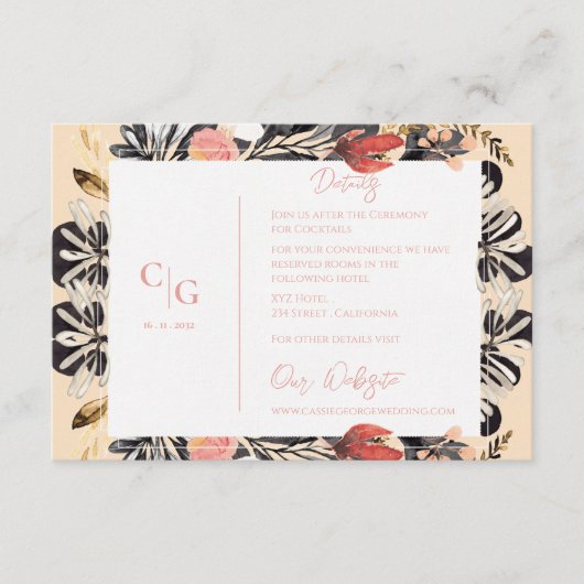 Waterverf rustieke bloemen bruiloft details info informatiekaartje (Voorkant)