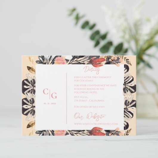 Waterverf rustieke bloemen bruiloft details info informatiekaartje (Staand voorkant)