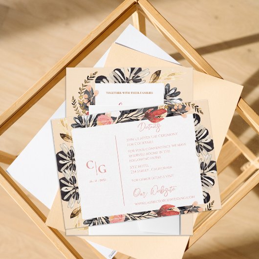 Waterverf rustieke bloemen bruiloft details info informatiekaartje