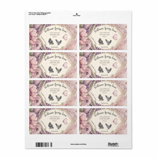 Waterverf rustieke bloemenei karton etiket (Full Sheet)