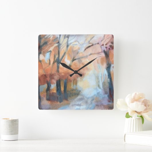 Waterverf rustieke boho oranje geelbruine herfst vierkante klok (Huis)