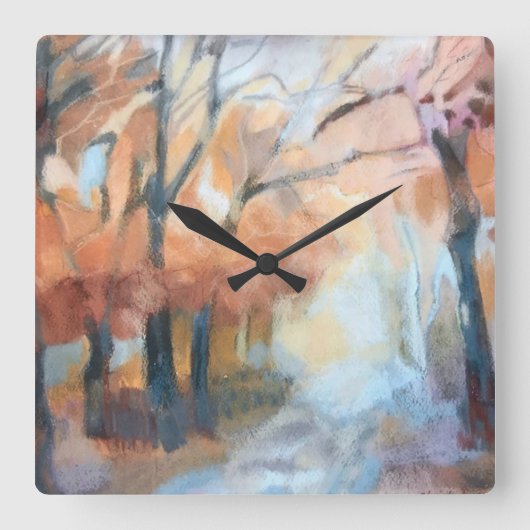 Waterverf rustieke boho oranje geelbruine herfst vierkante klok (Voorkant)