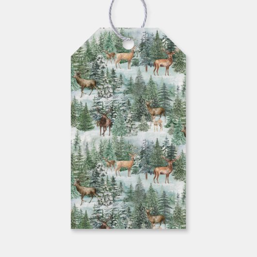 Waterverf rustieke bos herten kerst cadeaulabel (Achterkant)