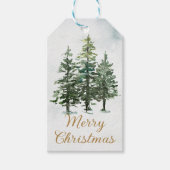 Waterverf rustieke bos pijnbomen kerst cadeaulabel (Voorkant)