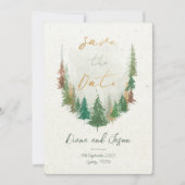 Waterverf Rustieke bos pijnbomen Save the date Kaart (Voorkant)