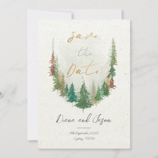 Waterverf Rustieke bos pijnbomen Save the date Kaart (Voorkant)