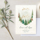 Waterverf Rustieke bos pijnbomen Save the date Kaart