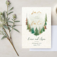 Waterverf Rustieke bos pijnbomen Save the date