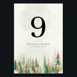 Waterverf Rustieke bos pijnbomen tafelnummer<br><div class="desc">Ontworpen om te coördineren met onze Forest Pine Trees, dit tafelnummer beschikt over prachtige waterverf pijnbomen op een mistige beige achtergrond, een pittoreske scène voor ontspannen, landelijke bruiloften. Voor meer geavanceerde aanpassingen van dit ontwerp, bijvoorbeeld het wijzigen van de lay-out, het lettertype of de tekstgrootte, klikt u op de knop...</div>