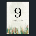 Waterverf Rustieke bos pijnbomen tafelnummer<br><div class="desc">Ontworpen om te coördineren met onze Forest Pine Trees, dit tafelnummer beschikt over prachtige waterverf pijnbomen op een mistige beige achtergrond, een pittoreske scène voor ontspannen, landelijke bruiloften. Voor meer geavanceerde aanpassingen van dit ontwerp, bijvoorbeeld het wijzigen van de lay-out, het lettertype of de tekstgrootte, klikt u op de knop...</div>