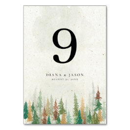 Waterverf Rustieke bos pijnbomen tafelnummer