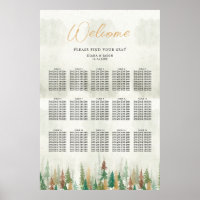 Waterverf Rustieke bos pijnbomen zitgrafiek