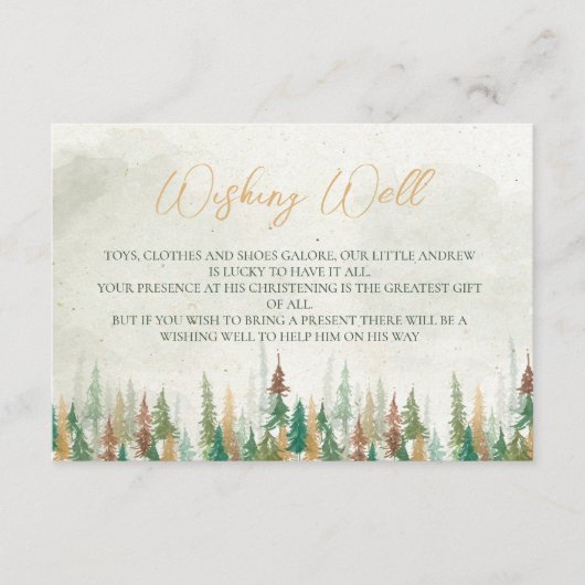 Waterverf Rustieke bospijnbomen die het goed wense Informatiekaartje (Voorkant)